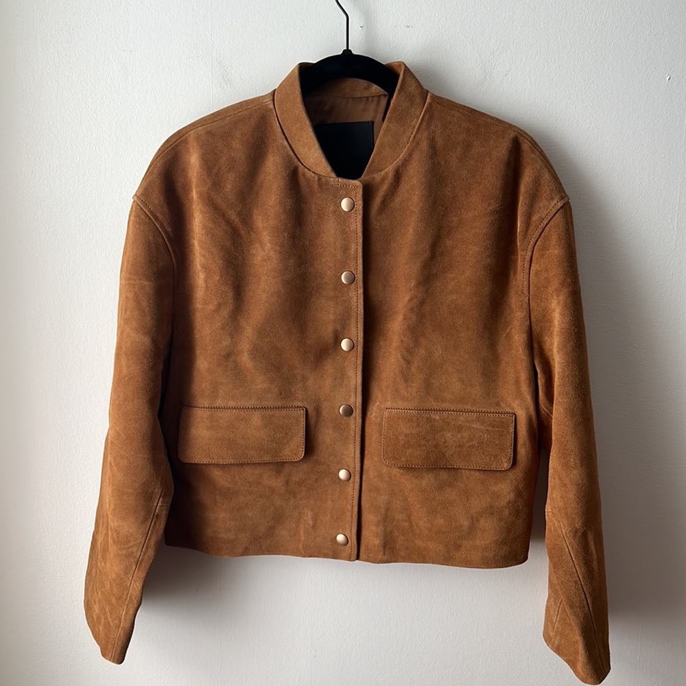 Massimo Dutti NWT Suede Leather Bomber Jacket With Gold Buttons. Size Small. - Picture 1 of 16